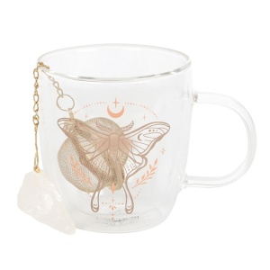 Cana din sticla cu pereti dubli cu infuzor de ceai cu cristal, Light Luna Moth - Img 4