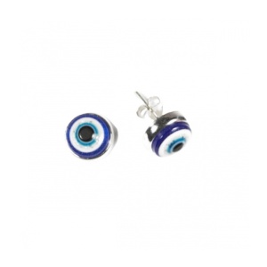 Cercei mici cu surub si tija, din argint Ochiul Protector (Evil Eye) 10mm