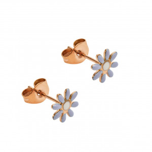 Cercei mici cu surub si tija, din otel inoxidabil, placati cu aur roz - Flower Power - Img 2