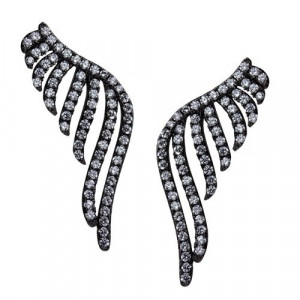 Cercei pe ureche din argint cu zirconii Aripi de cristal negru 2.7cm