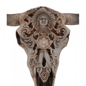 Decoratiune pentru perete Craniu de bivol cu motive amerindiene 31cm - Img 3