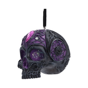 Decoratiune suspendata craniu mov Jewelled Fate 6,5 cm - House of Obscura - Img 2