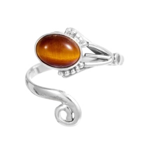 Inel ajustabil din argint cu Ochi de Tigru – curaj si protectie, 6 x 8 mm
