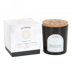 Lumanare zodiacala cu bucatele de piatra semipretioasa Obsidian - Scorpion (aroma Black Oudh)