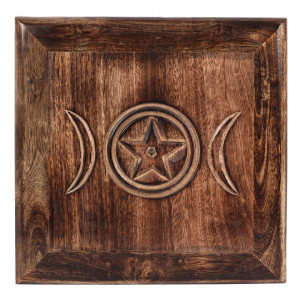 Masuta de altar sculptata din lemn Luna Tripla 30 cm - Img 2