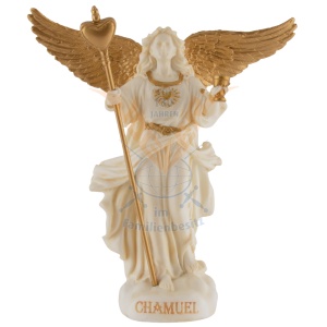 Mini statueta Arhanghelul Chamuel, finisaj alb marmura si auriu, 10 cm - Img 2