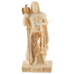 Mini statueta rasina cu finisaj alb marmura, mitologia greaca, Zeus, regele zeilor