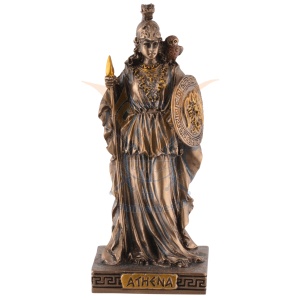 Mini statueta rasina cu finisaj bronz, mitologia greaca, zeita intelepciunii Atena