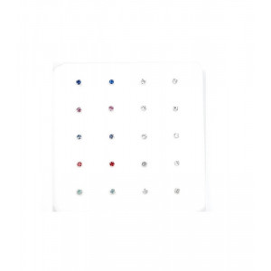 Cercei studs piercing pentru nas din argint cu zirconii de diferite culori, set de 20 buc  Origine Spania.  Dimensiune: ca. 1,2mm