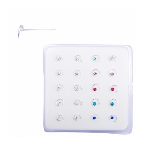 O bucata cercel studs piercing pentru nas din argint cu zirconii de diferite culori Spirale
