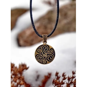 Pandantiv amuleta Triskelion Celtic din bronz - Img 2