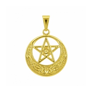 Pandantiv Auriu din Otel Inoxidabil 304 Pentagrama – Talisman Protectie si Echilibru, 26 mm
