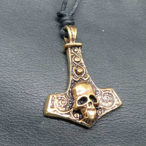Pandantiv bronz Ciocanul lui Thor cu craniu 4cm