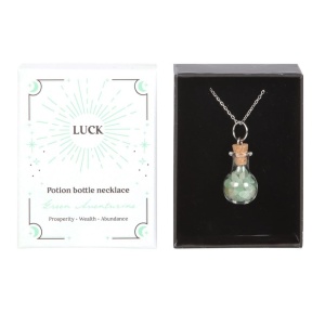 Pandantiv cu cristale de aventurin in sticluta, talisman pentru noroc, Aventurine Crystal Potion