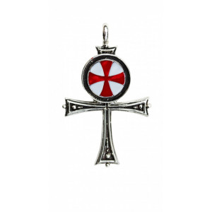 Pandantiv cu lantisor, Cavalerii templieri - Ankh al templierilor, placat cu argint, 3.8 cm