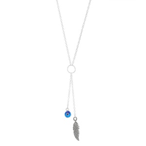 Pandantiv cu lantisor din argint Ochiul Protector (Evil Eye) cu Pana, dimensiune 35+5.5cm