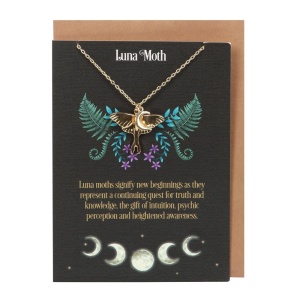 Pandantiv cu lantisor din otel inoxidabil aurit Dark Forest - Luna Moth 2.8cm