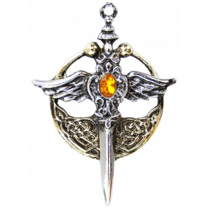 Pandantiv cu lantisor Sabia Arhanghelului Mihail, talisman pentru protectie si intelepciune, 4.3 cm