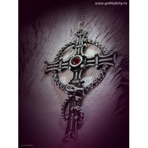 Pandantiv cu lantisor si piatra rosie, in cutiuta cadou, Celtic Sorcery - Crucea Sf Columba - Img 2