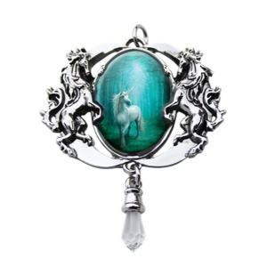 Pandantiv cu unicorni si cristal alb Enchanted Cameos - Unicorn de Padure, 6.1 cm