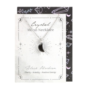 Pandantiv din cristal de obsidian in forma de semiluna, cu felicitare cadou, Crystal Moon
