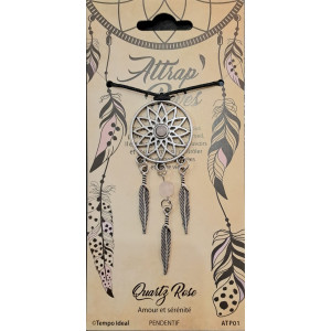 Pandantiv Dreamcatcher cu Quartz roz, talisman pentru Putere si Iubire