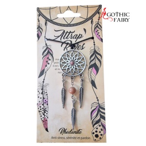 Pandantiv Gardienii Viselor- Dreamcatcher cu Rodonit , talisman pentru calm emotional si vindecare sufleteasca