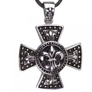 Pandantiv otel inoxidabil Crucea de Fier cu Fleur de Lis 6.6cm