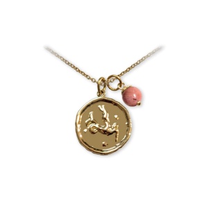 Pandantiv talisman auriu cu lantisor si sfera din piatra semipretioasa Rodonit, semn zodiacal Capricorn