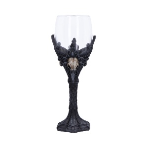 Pocal gotic cu craniu de corb si cupa din sticla Nevermore