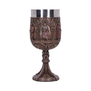 Pocal medieval cu finisaj bronz, cruci si arcade gotice, Omagiu Cavalerilor Templieri 18 cm
