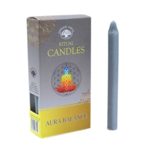 Set 10 lumanari argintii Green Tree pentru ritualuri menite echilibrului interior ceara naturala, 13.5x1.5 cm