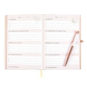 Set Agenda/Jurnal cu pix cu cristale de quartz transparent Luna Moth - Img 5