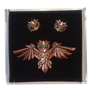 Set Brosa si Cercei steampunk Bufnita Aviamore, talisman pentru un spirit liber