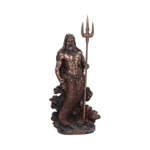 Statueta bronz si rasina, mitologie greaca, zeul marii Poseidon 18.5cm - Img 1