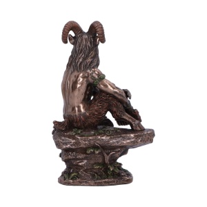 Statueta bronz si rasina, mitologie greaca, zeul naturii Pan cu naiul in mana, 15 cm - Img 6