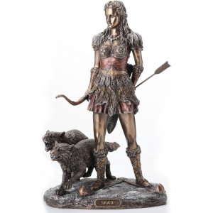 Statueta bronz si rasina, mitologie nordica, zeita vanatorii Skadi 28 cm