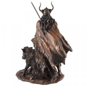 Statueta bronz si rasina, mitologie nordica, zeul prosperitatii Freyr 28 cm - Img 3
