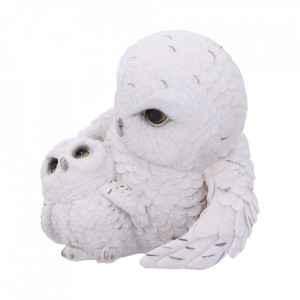 Statueta bufnita alba cu pui Familia cu pene 13.5 cm - Img 2