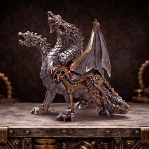 Statueta dragon cu trei capete Cogwork Trinity – decor steampunk collector 23 cm - Img 5