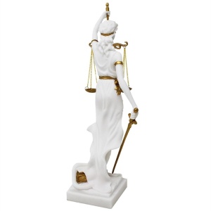 Statueta Justitia, zeita dreptatii, rasina alba cu accente aurii, 35 cm - Img 4