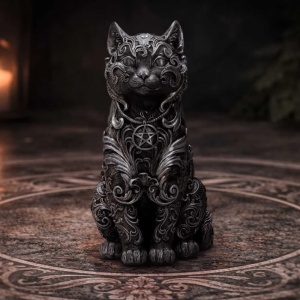 Statueta pisicuta argintie Hexbound Familiar – decor gotic fantasy, 23 cm - Img 5