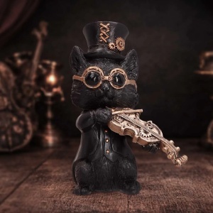 Statueta pisicuta Music Meowstro Violin – decor steampunk , 10 cm - Img 5