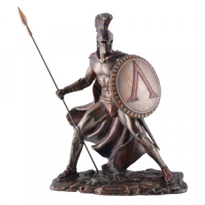 Statueta rasina si bronz Leonidas cu scut si sabie 19 cm - Img 1