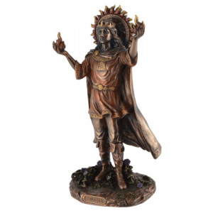 Statueta rasina si bronz, mitologia celtica, zeul soarelui si vindecarii Belenus 24 cm - Img 3