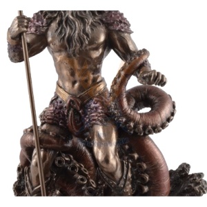 Statueta rasina si bronz, mitologia greaca, zeul Poseidon 23cm - Img 2