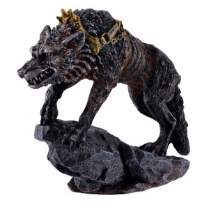 Statueta rasina si bronz, mitologia nordica, lupul Fenrir 14cm