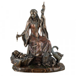Statueta rasina si bronz, mitologia nordica, zeita Frigga 21cm