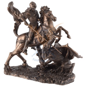 Statueta rasina si bronz, Sfantul Gheorghe si balaurul 20 cm