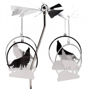 Suport lumanare tip pastila cu elemente rotitoare Lupi urland la luna 12 cm - Img 3